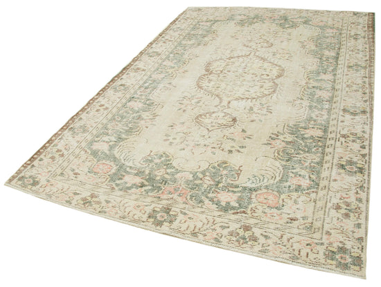 6x9 Beige Turkish Vintage Area Rug - 38980