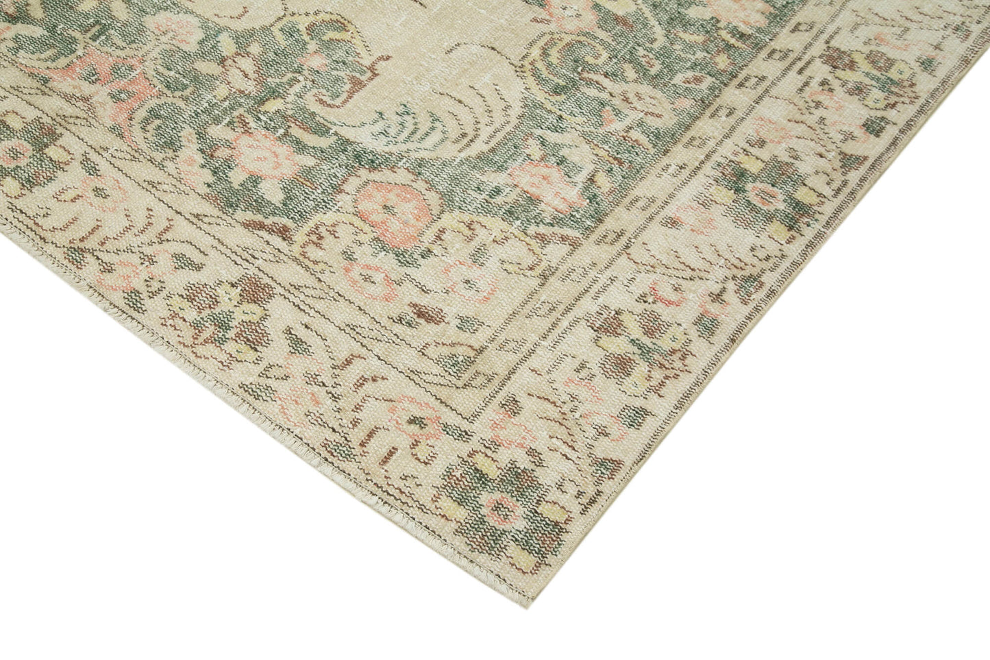 6x9 Beige Turkish Vintage Area Rug - 38980