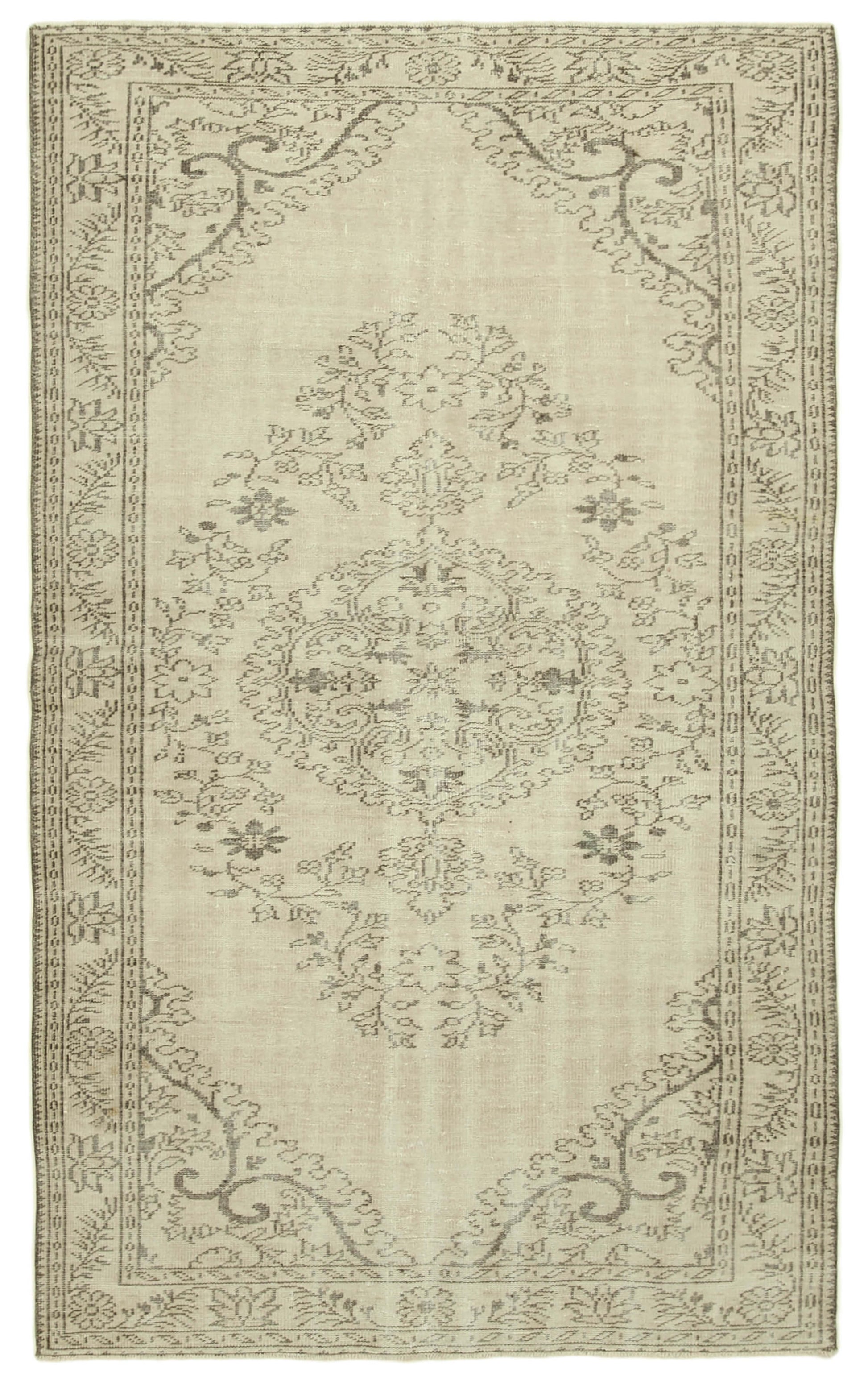 6x10 Beige Turkish Vintage Area Rug - 38984