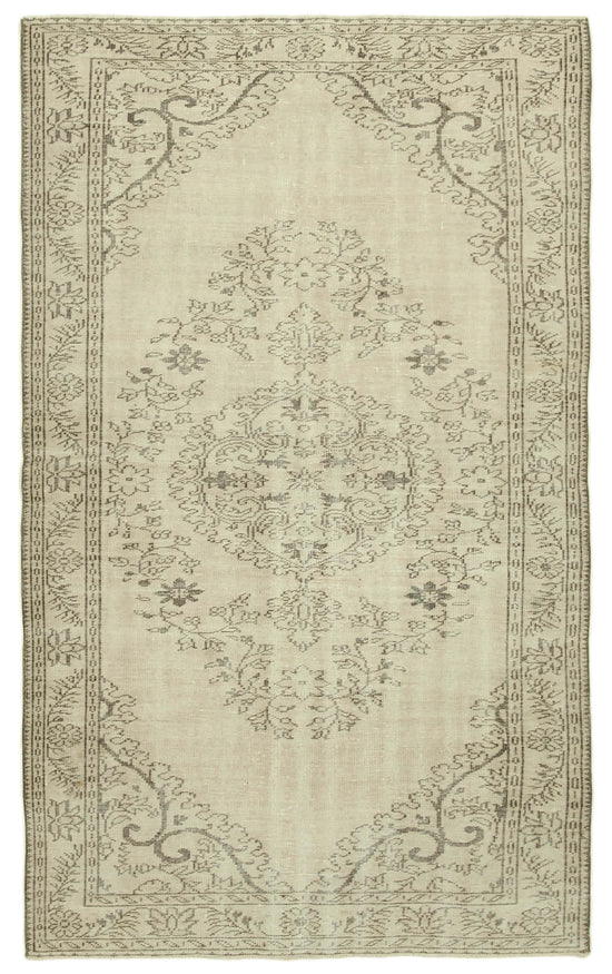6x10 Beige Turkish Vintage Area Rug - 38984