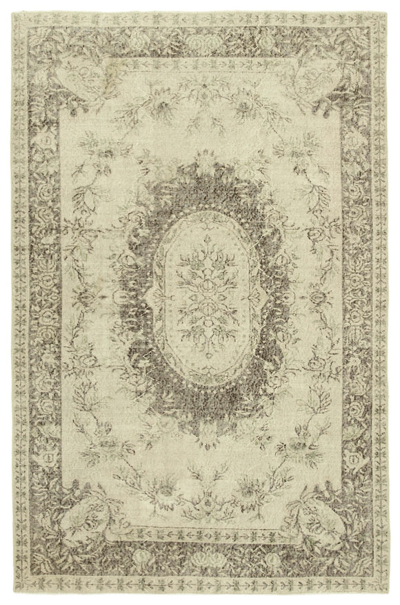 6x9 Beige Turkish Vintage Area Rug - 38985