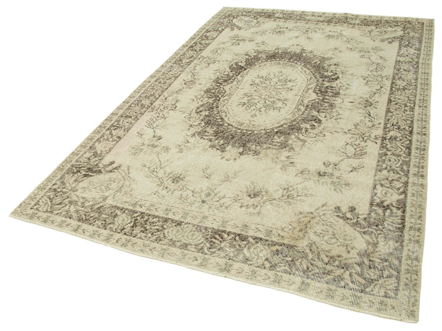 6x9 Beige Turkish Vintage Area Rug - 38985