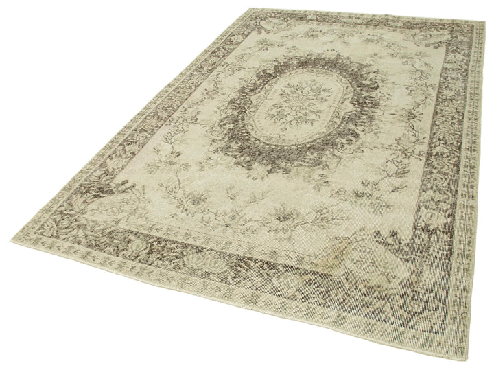 6x9 Beige Turkish Vintage Area Rug - 38985