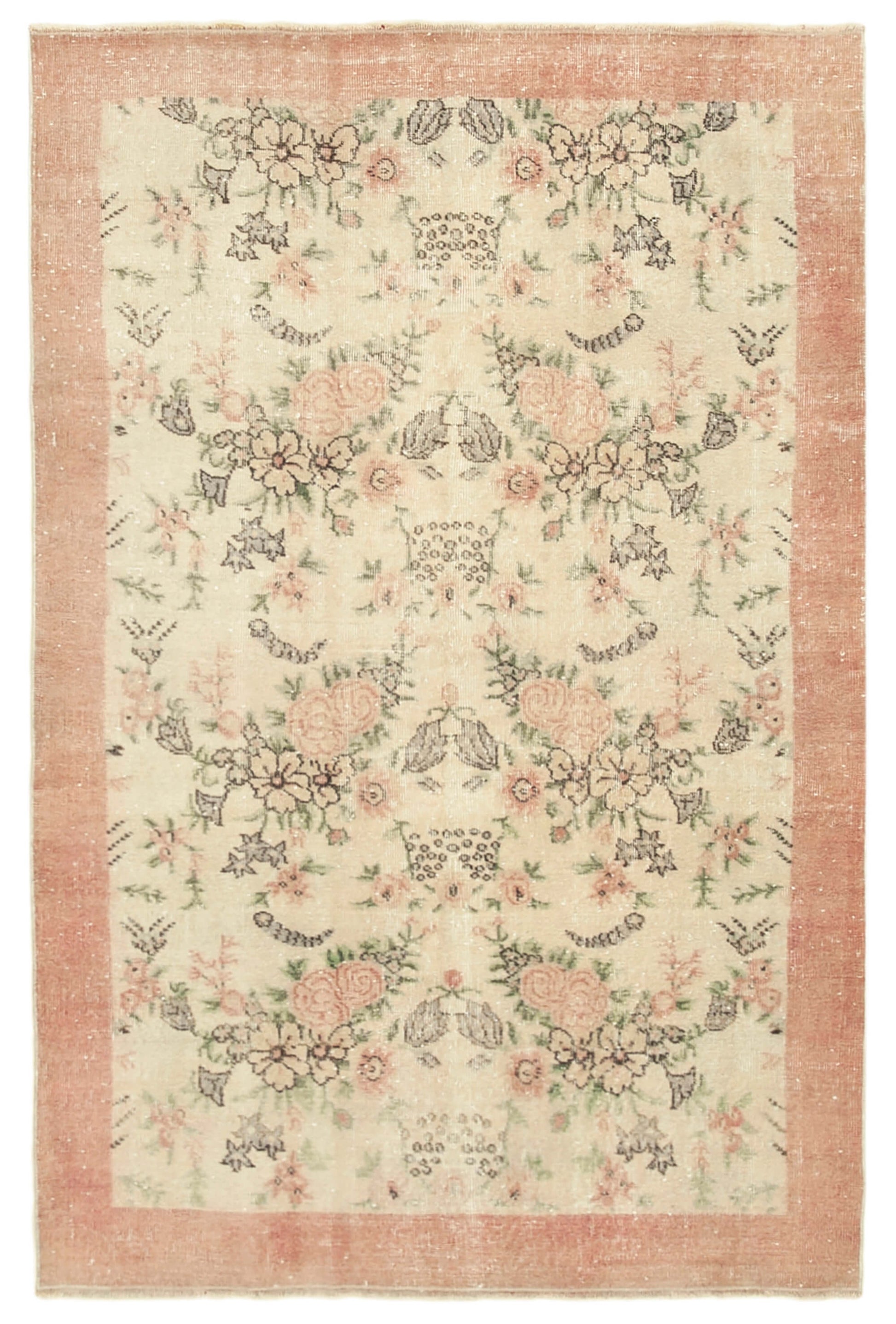 5x8 Beige Turkish Vintage Area Rug - 38986