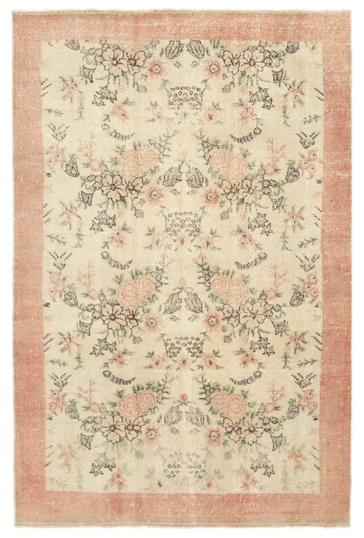 5x8 Beige Turkish Vintage Area Rug - 38986