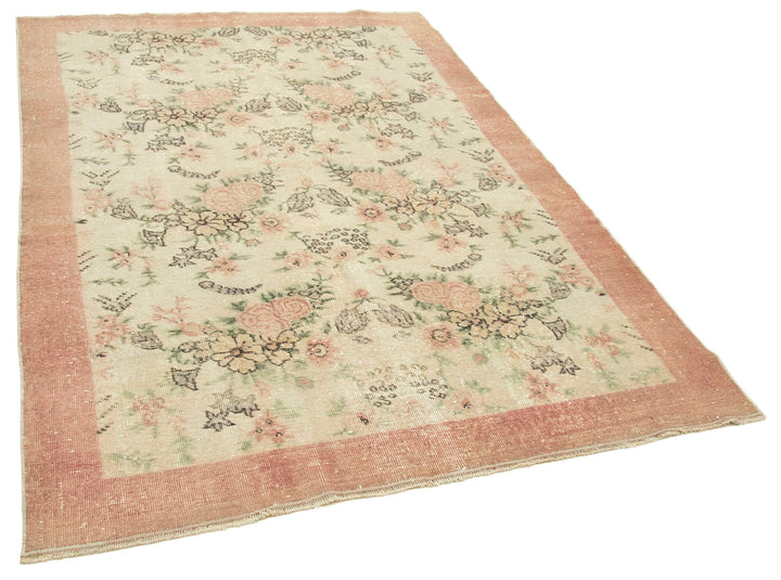 5x8 Beige Turkish Vintage Area Rug - 38986