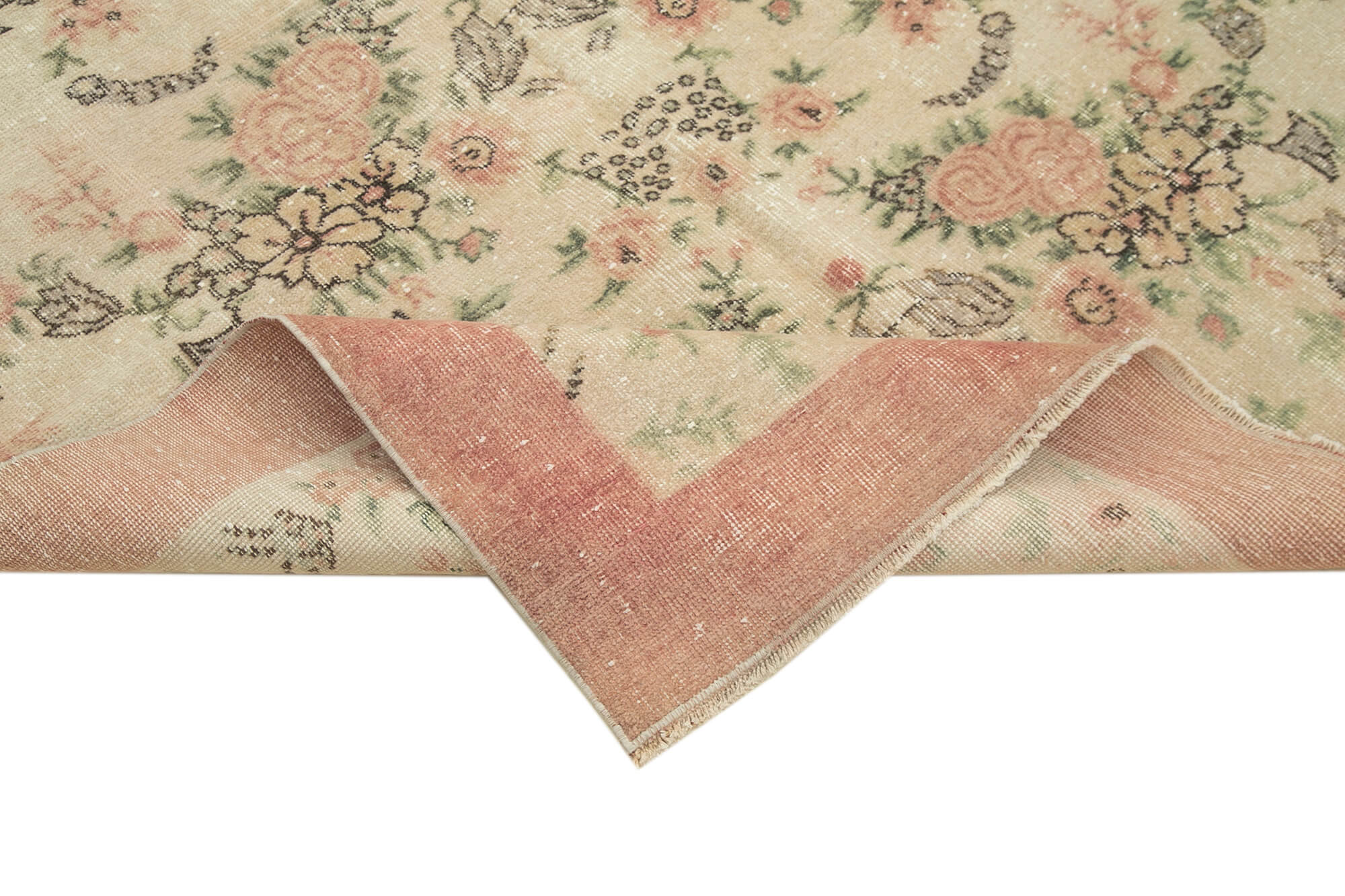 5x8 Beige Turkish Vintage Area Rug - 38986