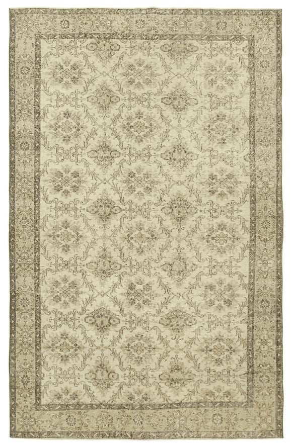 6x10 Beige Turkish Vintage Area Rug - 38987