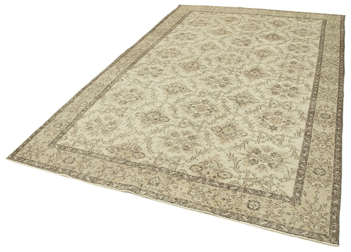 6x10 Beige Turkish Vintage Area Rug - 38987