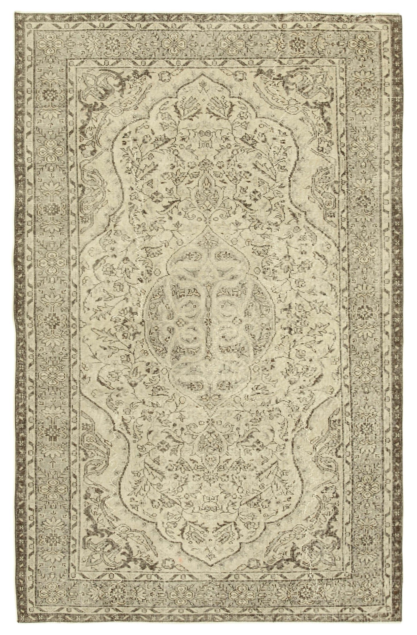6x9 Beige Turkish Vintage Area Rug - 38988