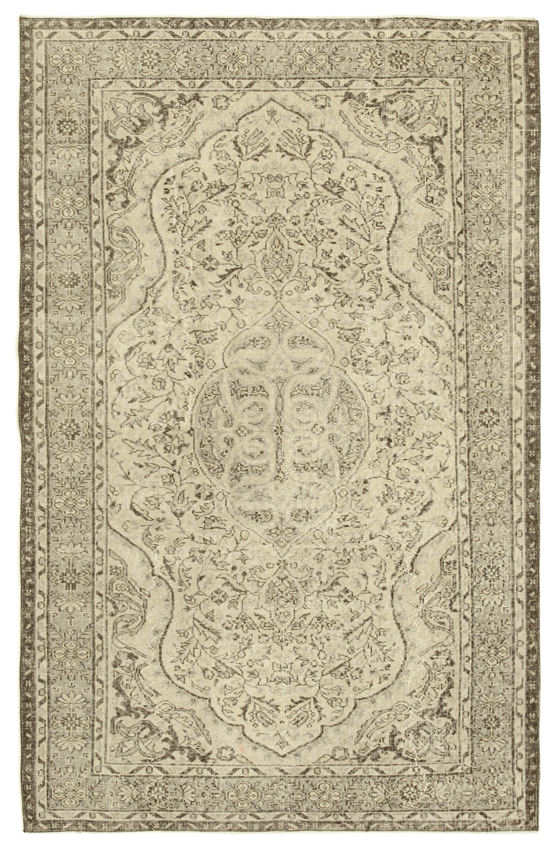 6x9 Beige Turkish Vintage Area Rug - 38988