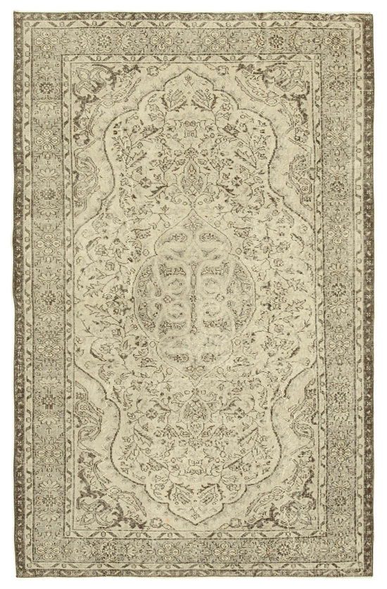 6x9 Beige Turkish Vintage Area Rug - 38988