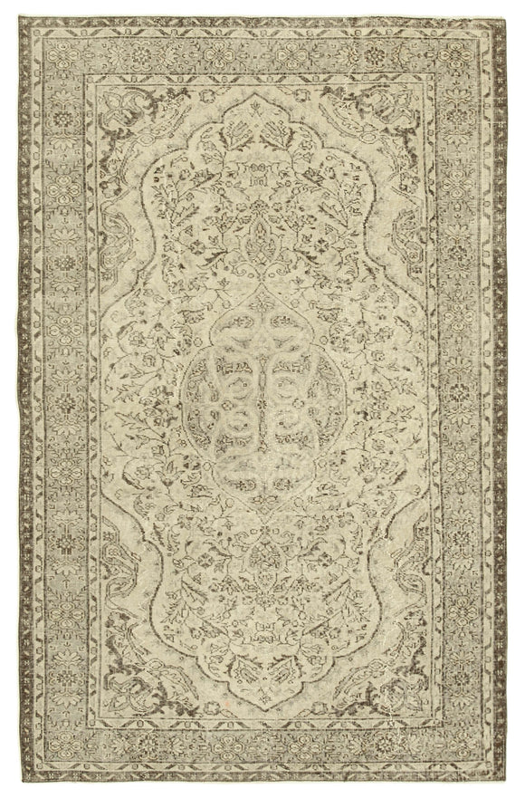 6x9 Beige Turkish Vintage Area Rug - 38988