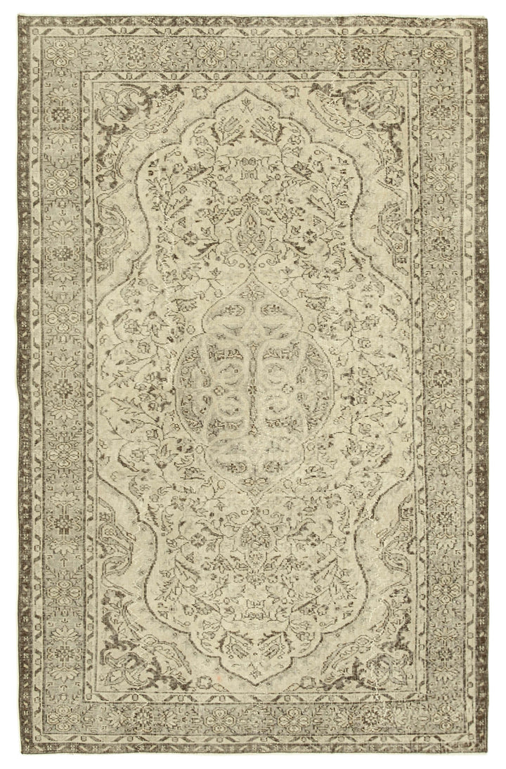6x9 Beige Turkish Vintage Area Rug - 38988