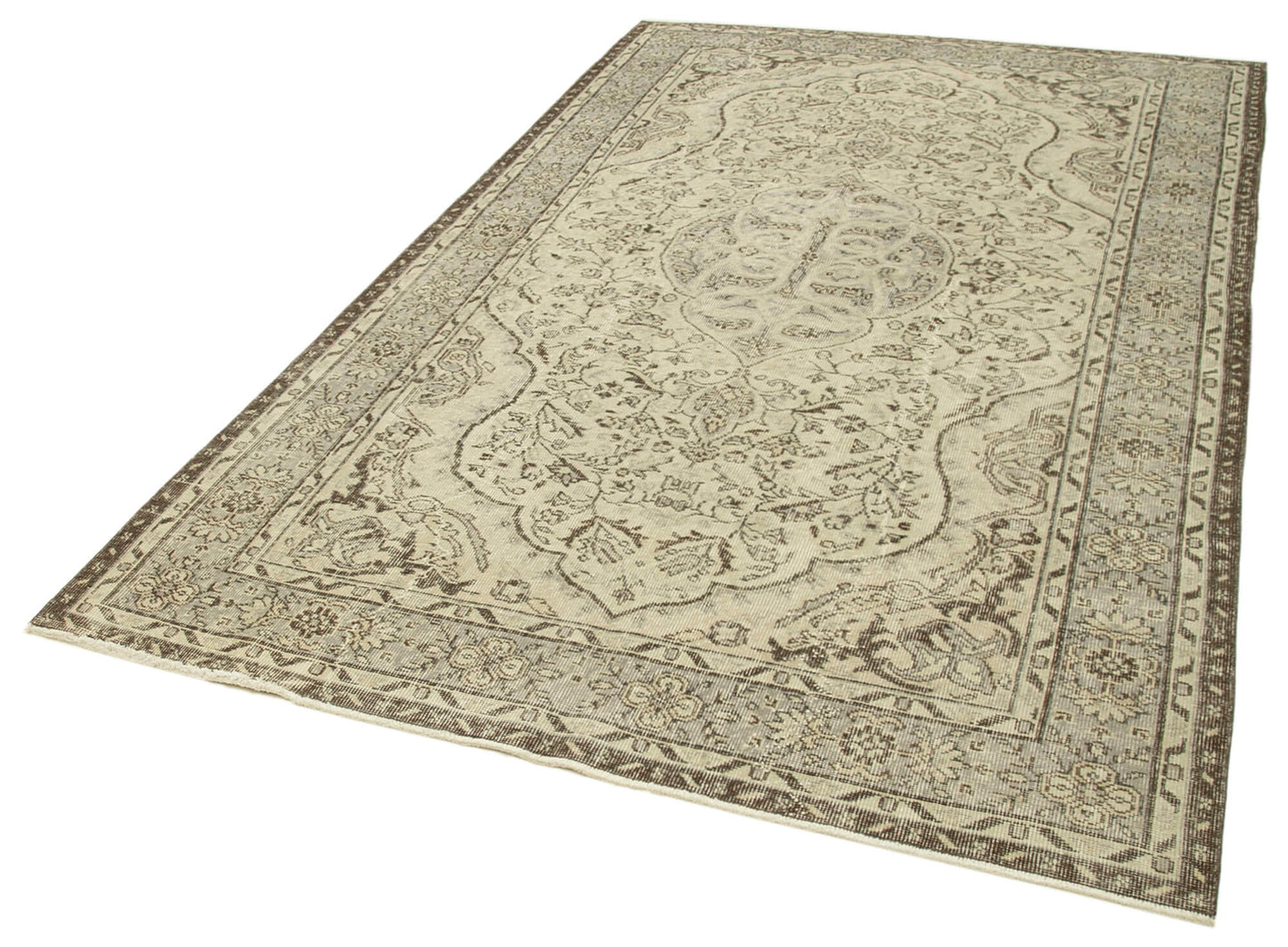 6x9 Beige Turkish Vintage Area Rug - 38988
