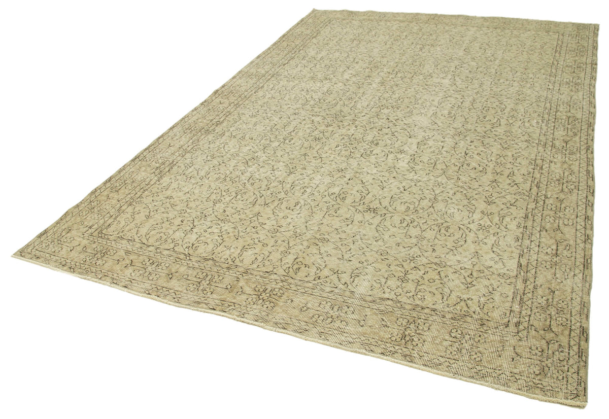 7x10 Beige Turkish Vintage Area Rug - 38989