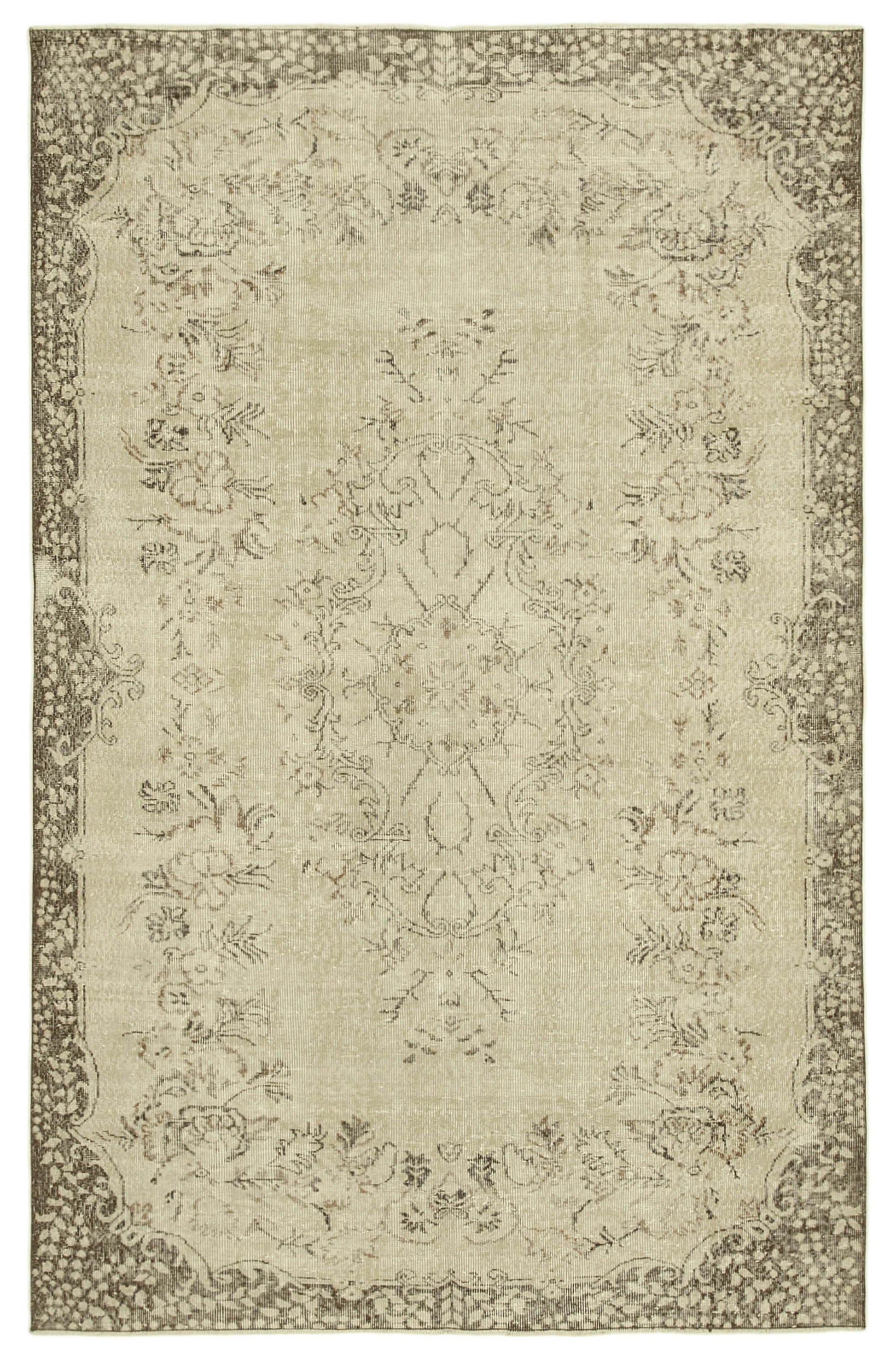 6x9 Beige Turkish Vintage Area Rug - 38990