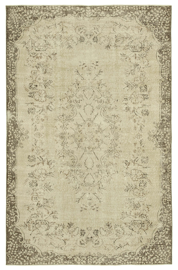 6x9 Beige Turkish Vintage Area Rug - 38990