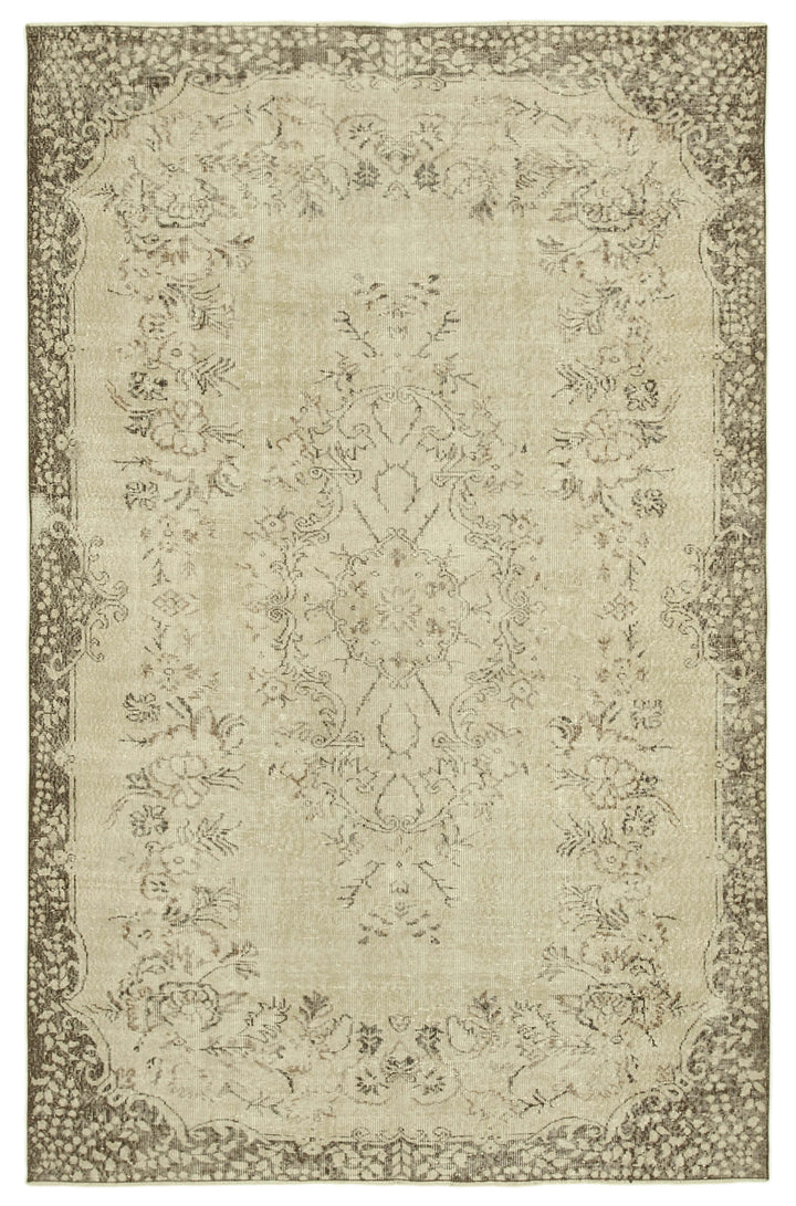 6x9 Beige Turkish Vintage Area Rug - 38990