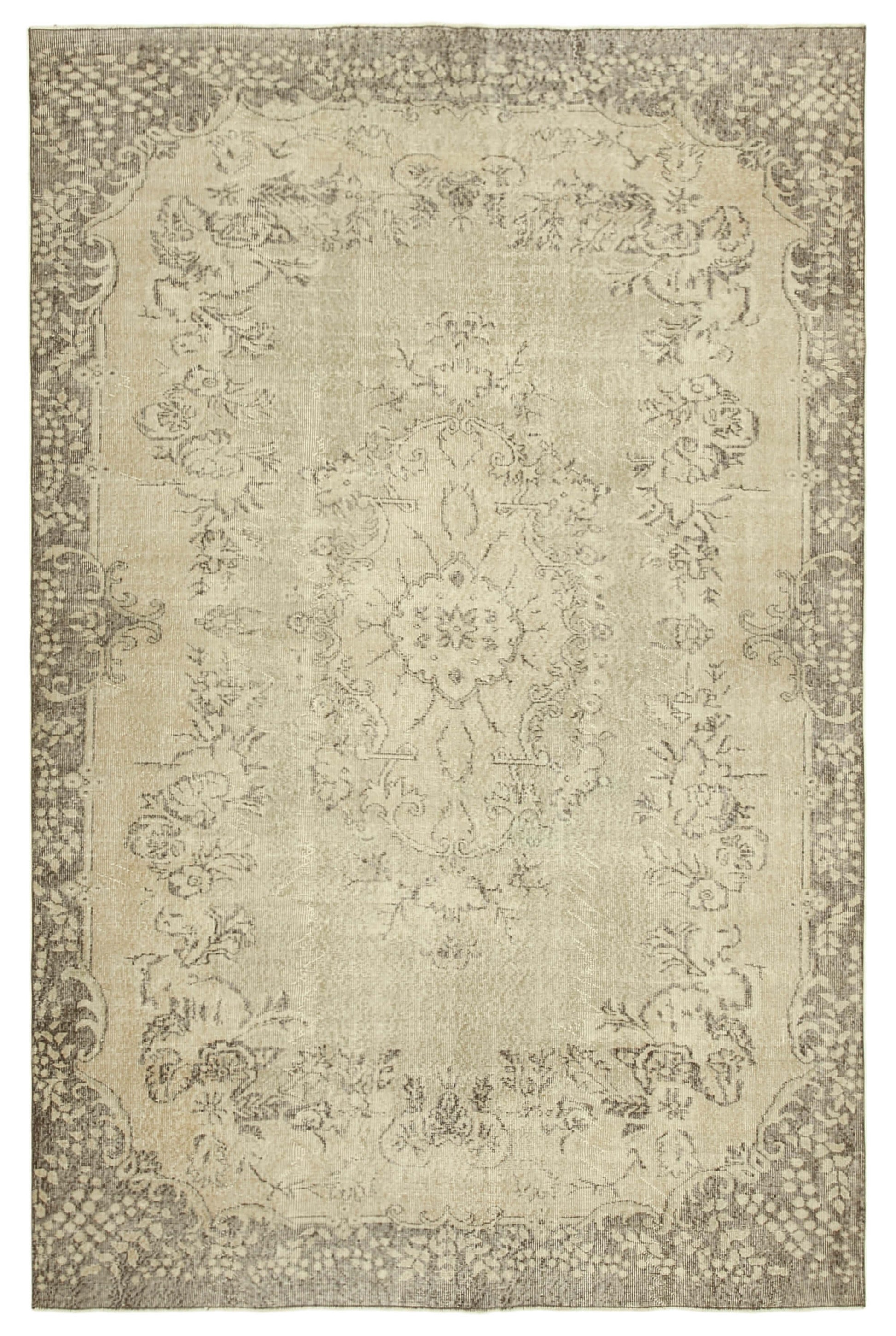 7x10 Beige Turkish Vintage Area Rug - 38991