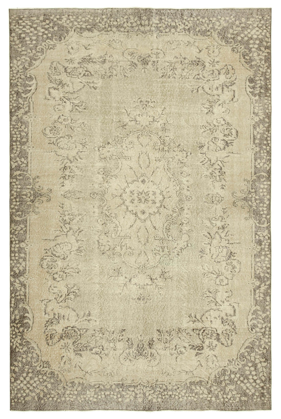 7x10 Beige Turkish Vintage Area Rug - 38991
