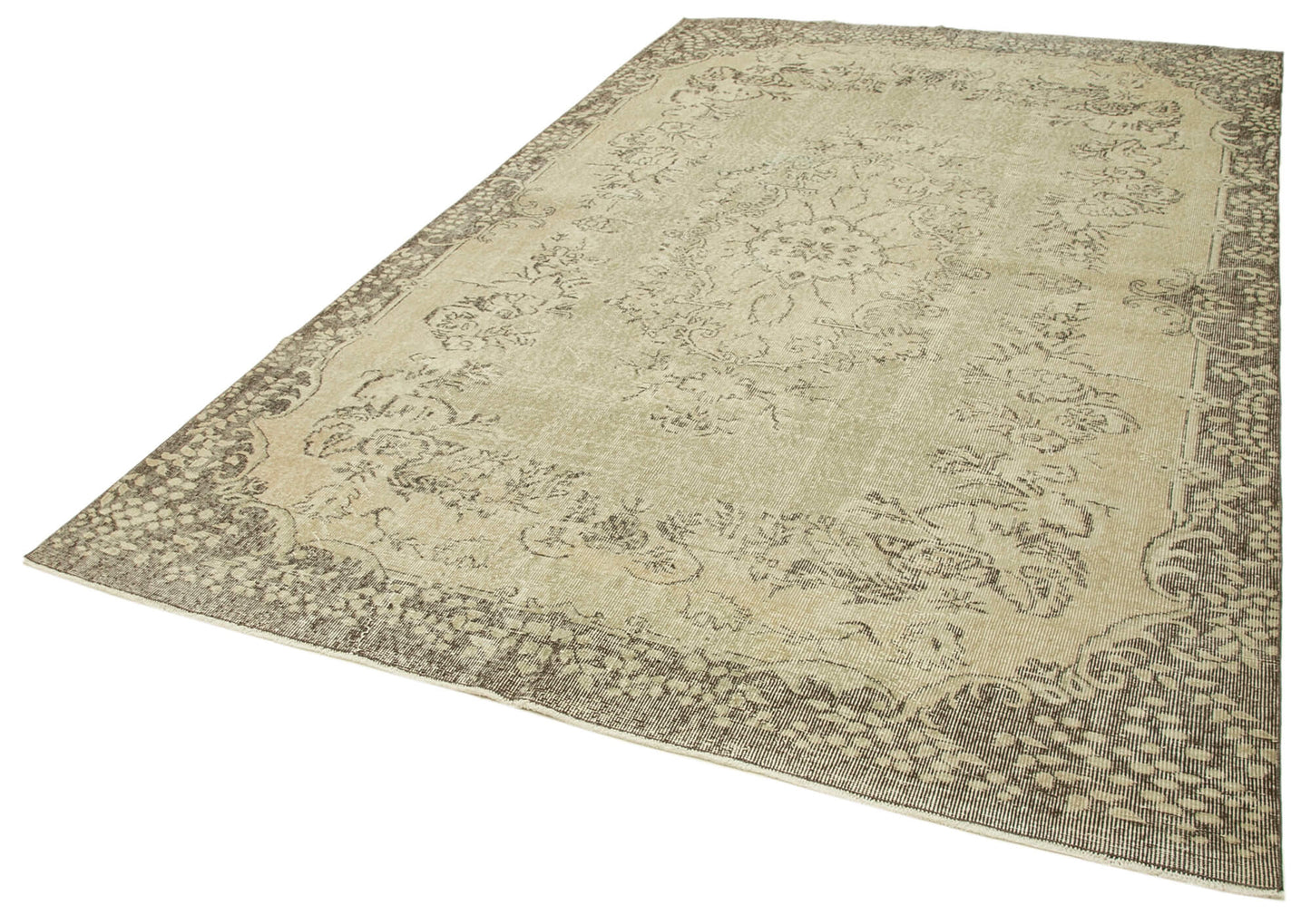 7x10 Beige Turkish Vintage Area Rug - 38991