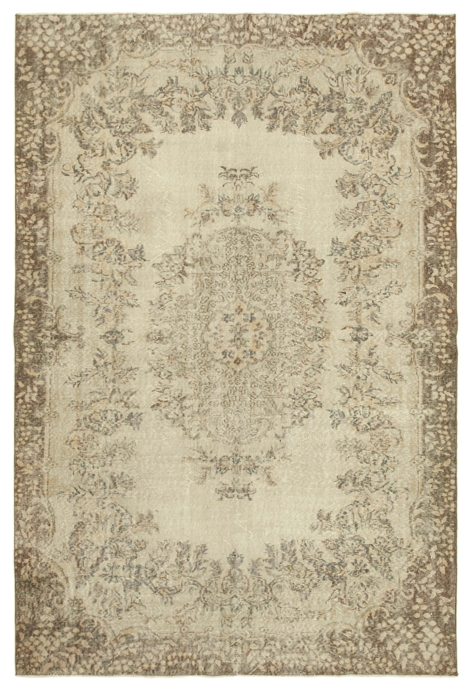 7x10 Beige Turkish Vintage Area Rug - 38992