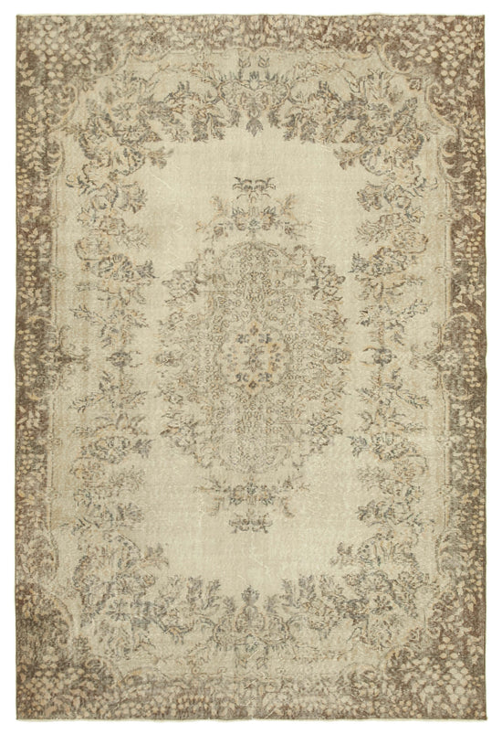 7x10 Beige Turkish Vintage Area Rug - 38992