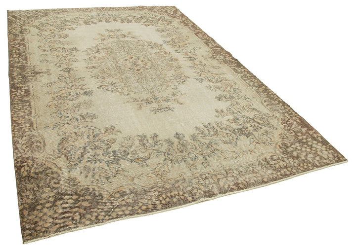 7x10 Beige Turkish Vintage Area Rug - 38992