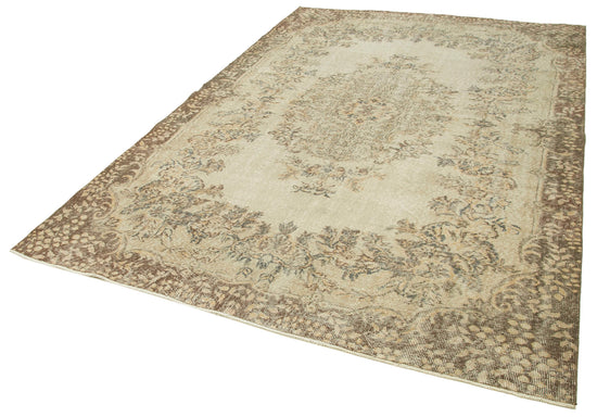 7x10 Beige Turkish Vintage Area Rug - 38992