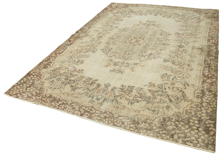 7x10 Beige Turkish Vintage Area Rug - 38992
