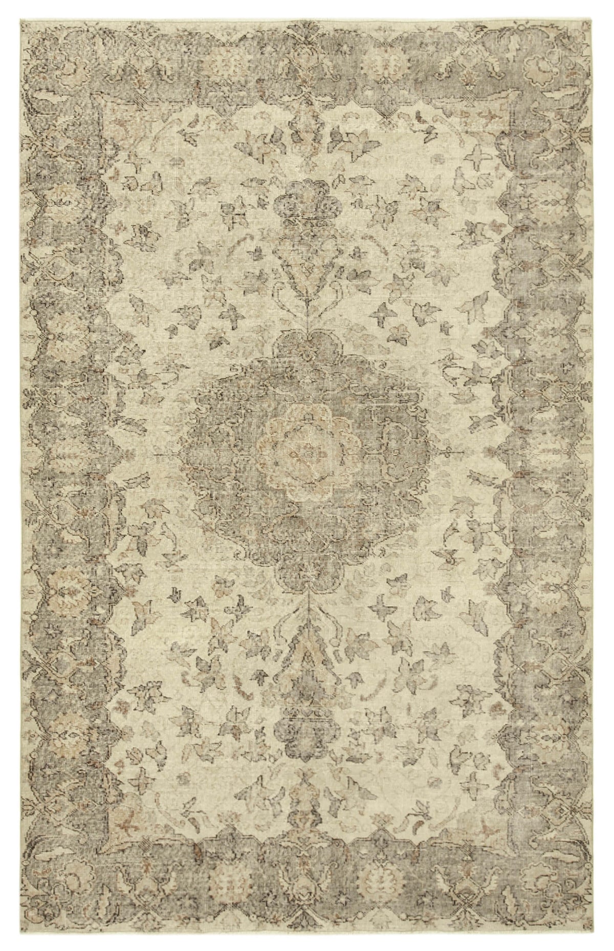 6x10 Beige Turkish Vintage Area Rug - 38997