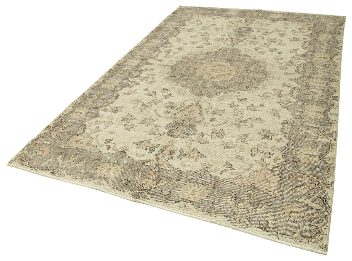 6x10 Beige Turkish Vintage Area Rug - 38997