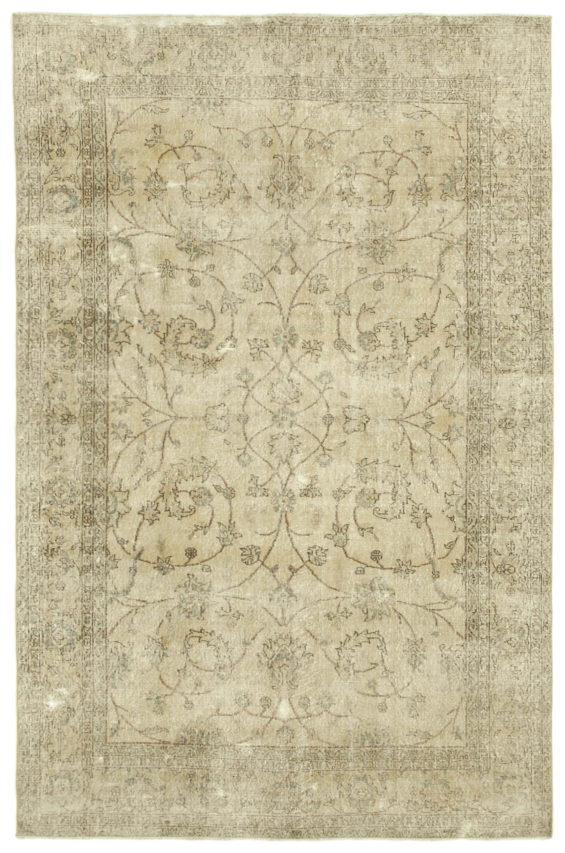7x10 Beige Turkish Vintage Area Rug - 39000