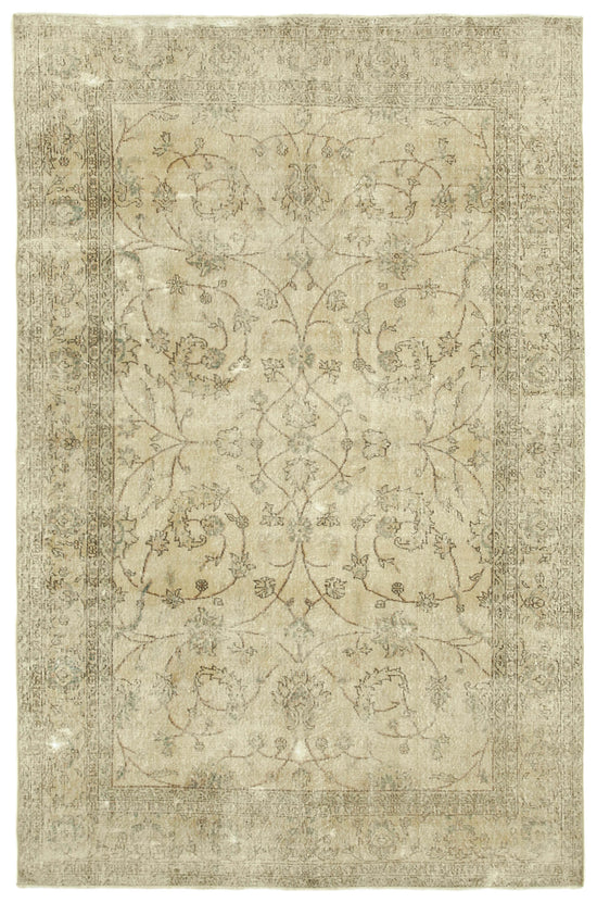 7x10 Beige Turkish Vintage Area Rug - 39000