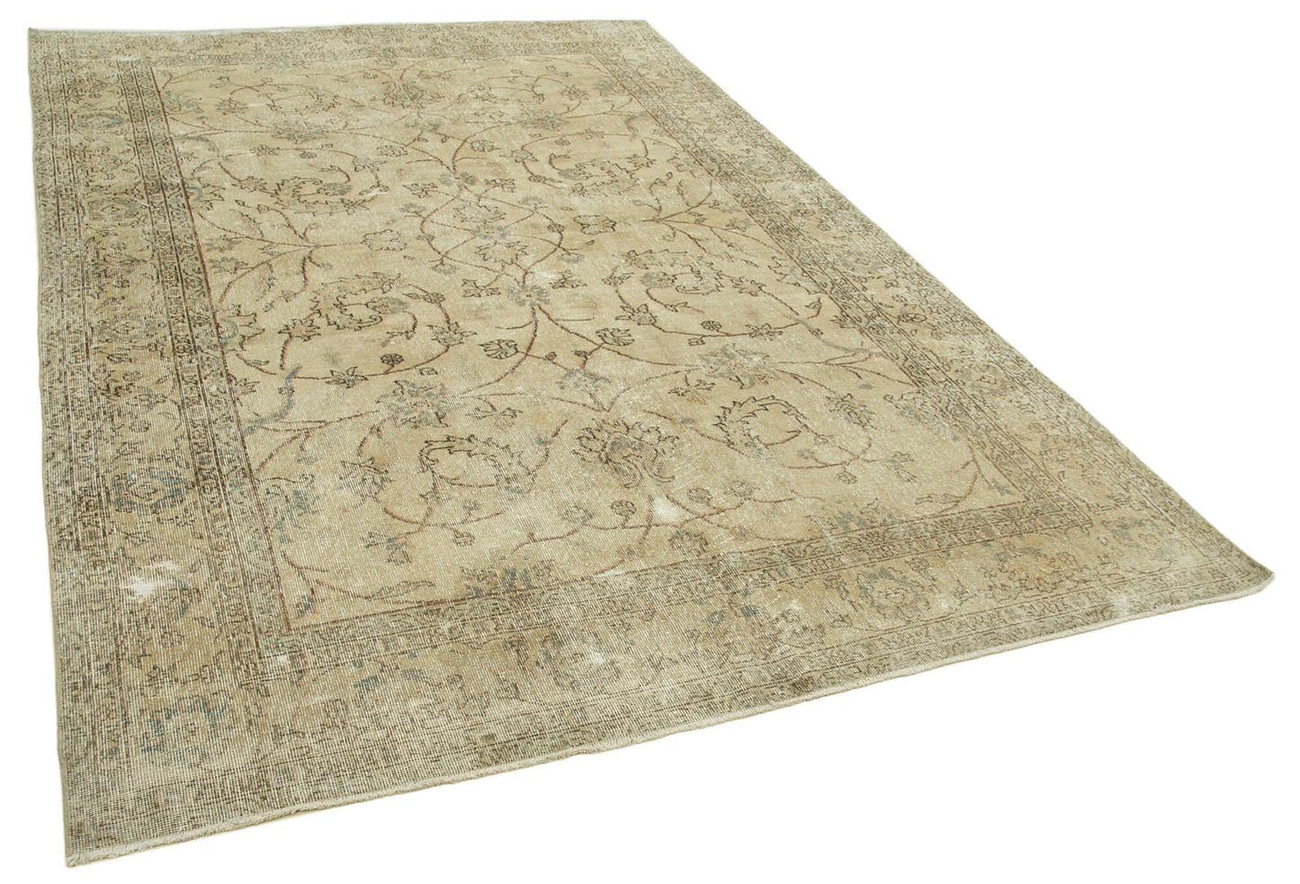 7x10 Beige Turkish Vintage Area Rug - 39000