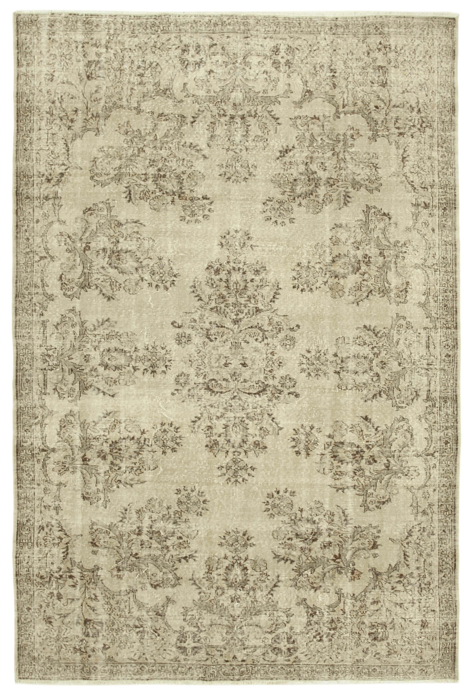7x10 Beige Turkish Vintage Area Rug - 39001