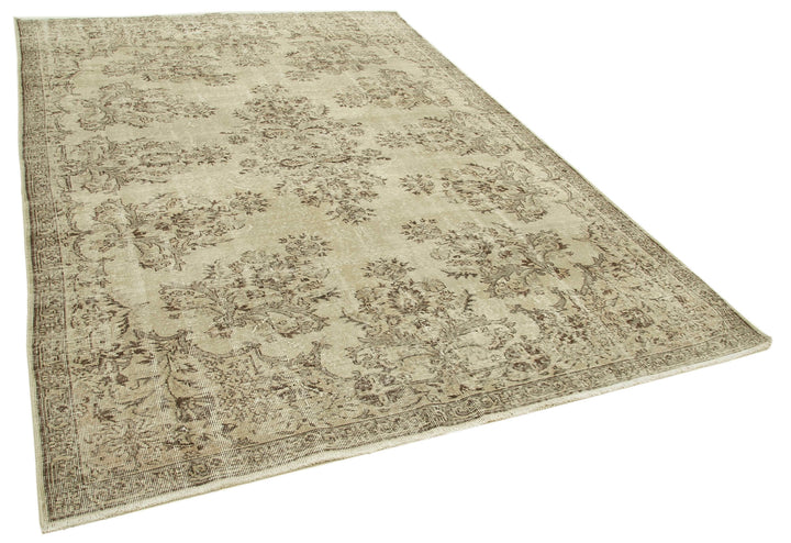 7x10 Beige Turkish Vintage Area Rug - 39001