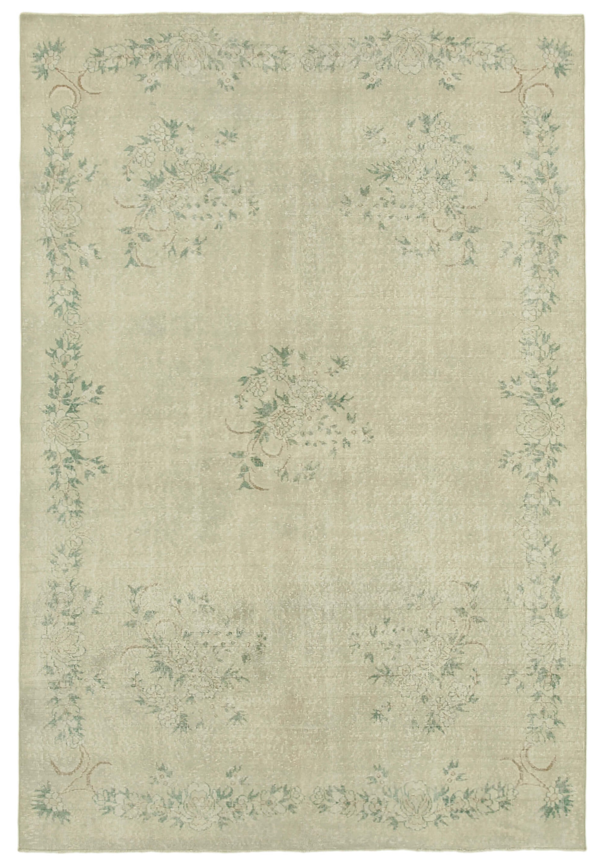 7x10 Beige Turkish Vintage Area Rug - 39004