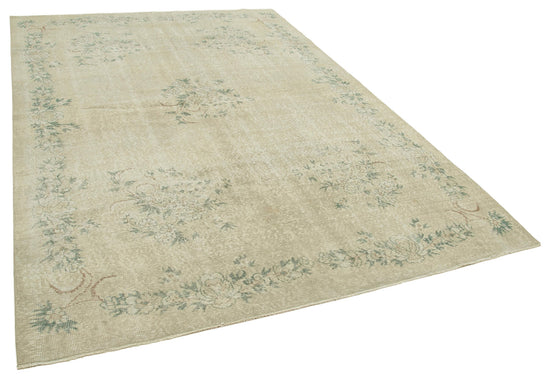 7x10 Beige Turkish Vintage Area Rug - 39004