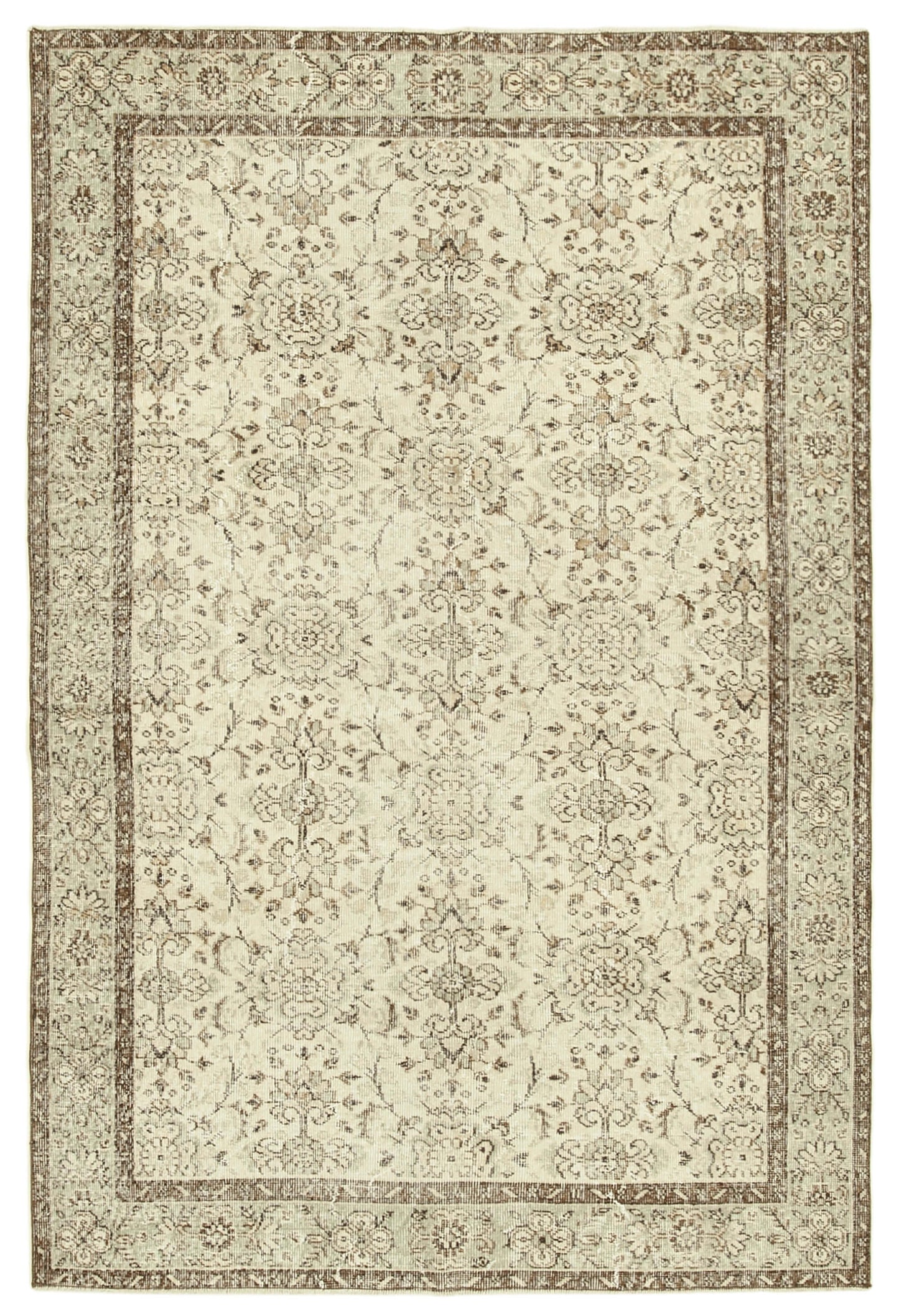 6x9 Beige Turkish Vintage Area Rug - 39013