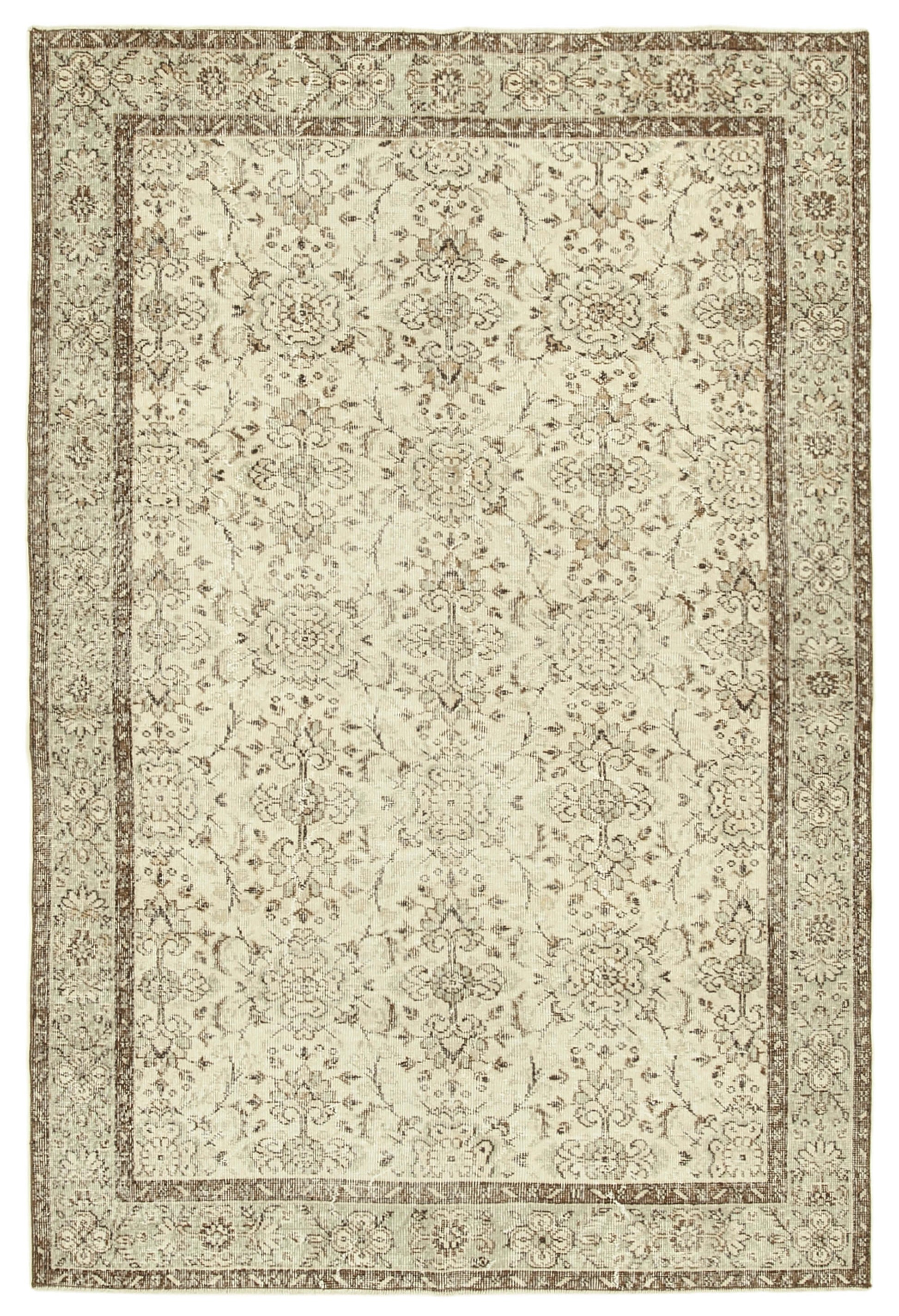 6x9 Beige Turkish Vintage Area Rug - 39013