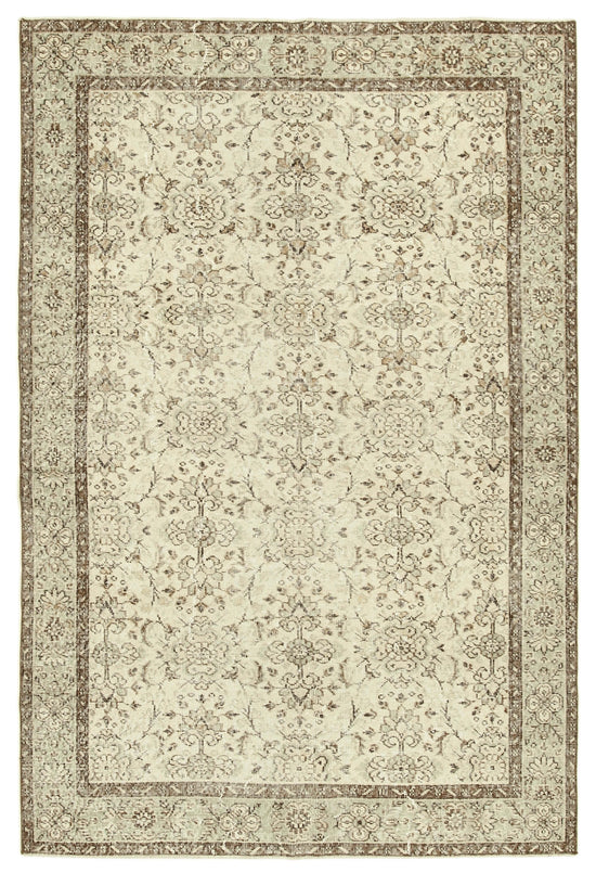 6x9 Beige Turkish Vintage Area Rug - 39013