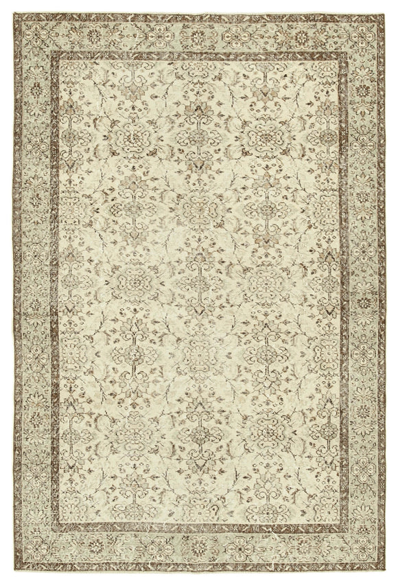 6x9 Beige Turkish Vintage Area Rug - 39013