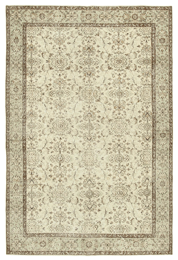 6x9 Beige Turkish Vintage Area Rug - 39013