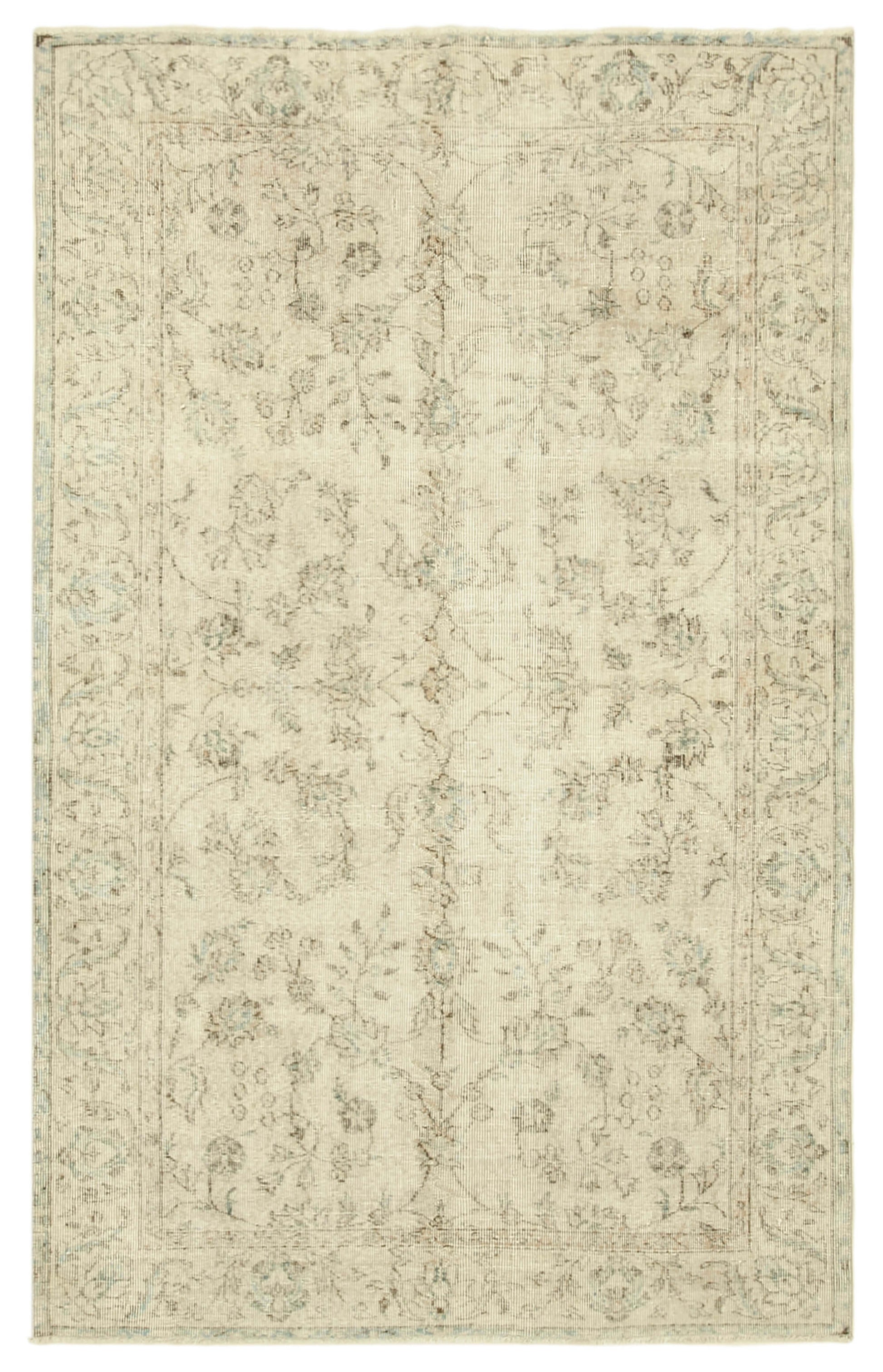 5x8 Beige Turkish Vintage Area Rug - 39016