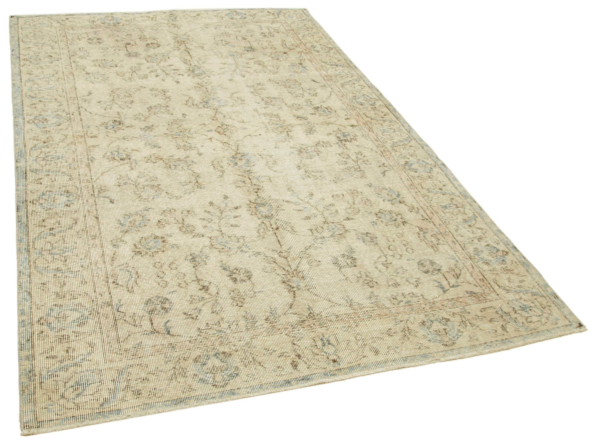 5x8 Beige Turkish Vintage Area Rug - 39016