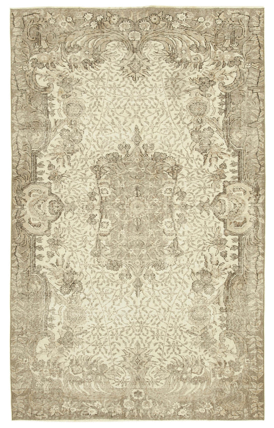 6x9 Beige Turkish Vintage Area Rug - 39021