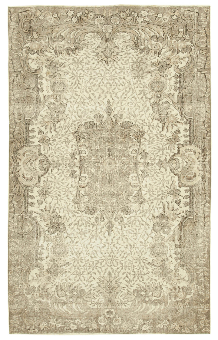 6x9 Beige Turkish Vintage Area Rug - 39021