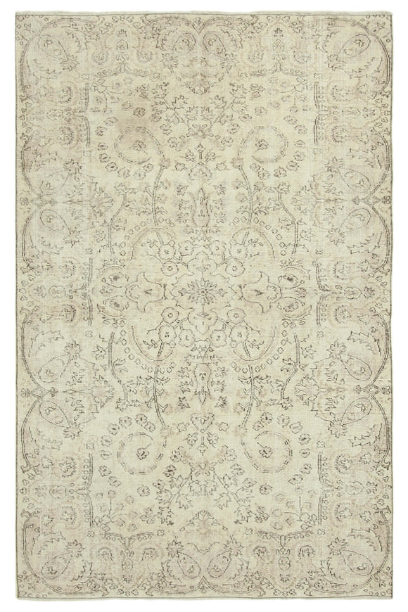 5x8 Beige Turkish Vintage Area Rug - 39022
